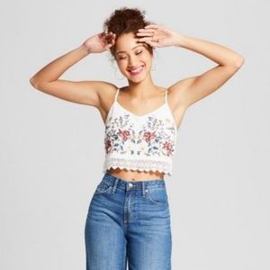 Xhilaration White Embroidered Crop Tank
